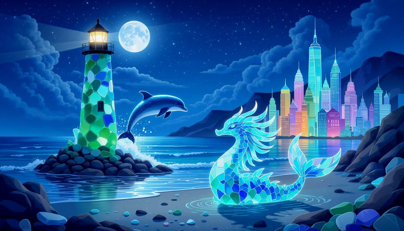 Sea Glass Coastal World With Luminous Sculptures