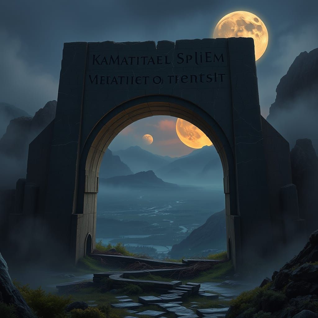 Glowing Obsidian Archway in Mysterious Tythonian Landscape