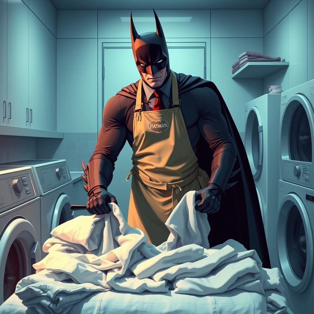 Batman Folding Laundry in Modern Noir Style