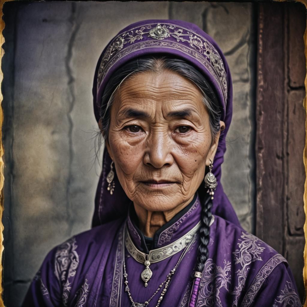Portrait of a Kind Uyghur Woman in Purple Dress