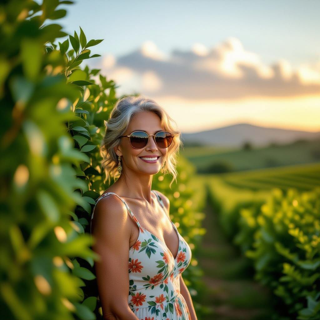 Italian Woman in Rolling Hills at Sunset