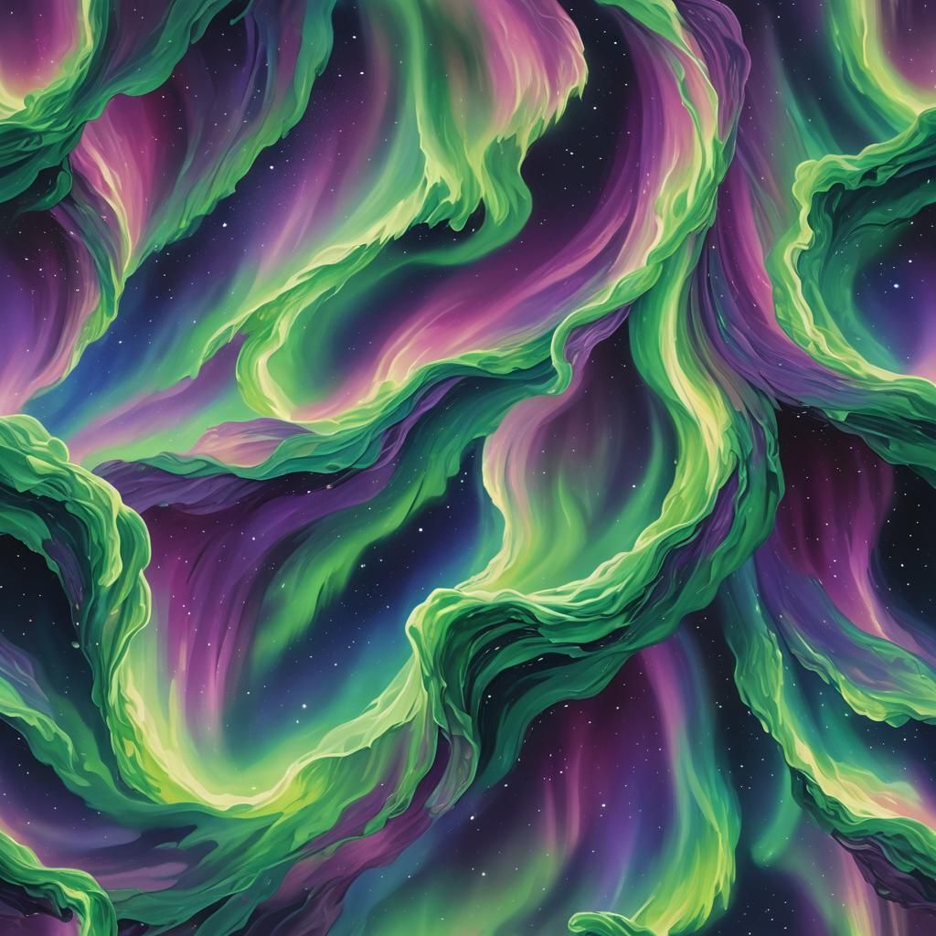 Northern Lights Dance: Surreal Oil Painting