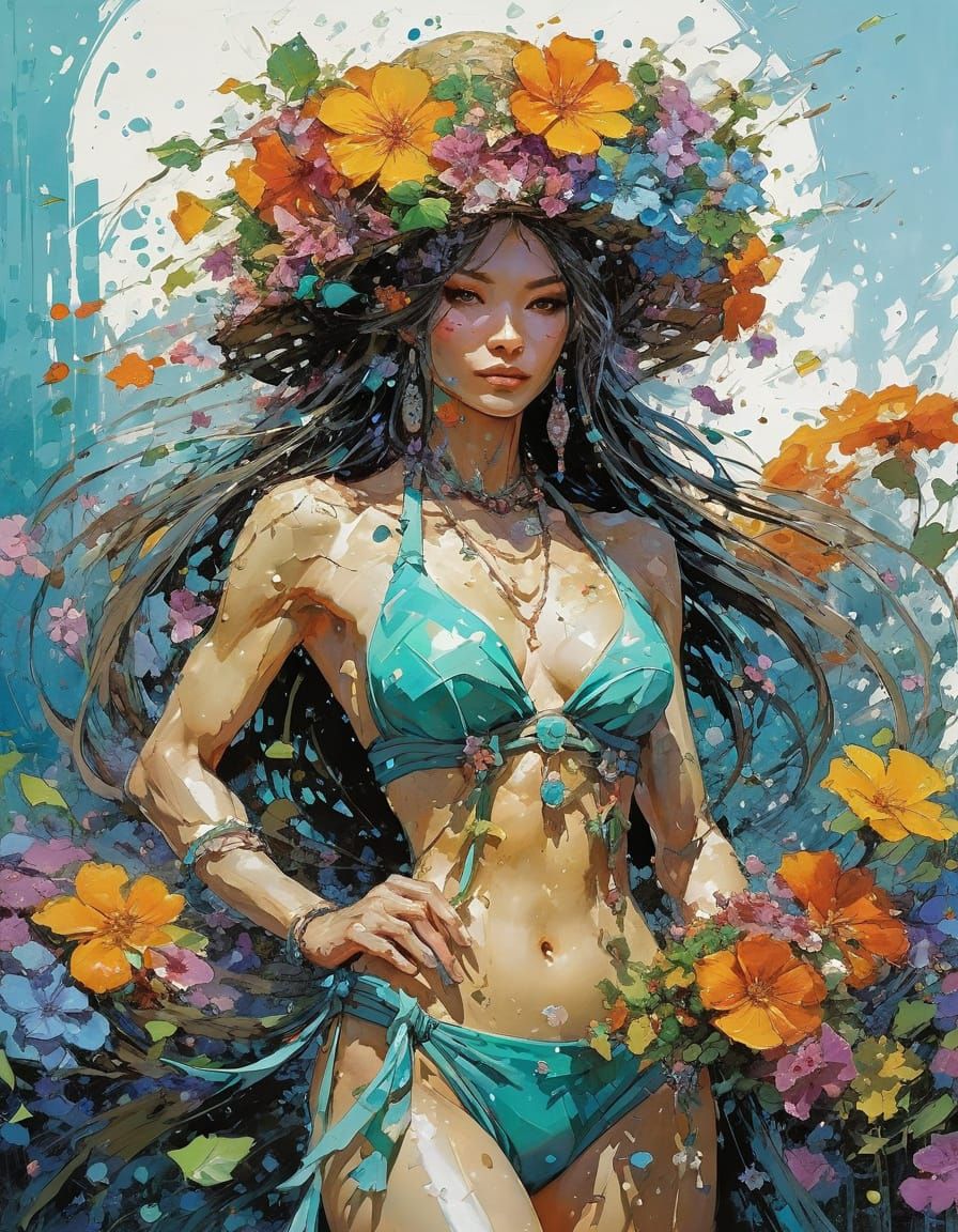 Druid in Flower Bikini - Detailed Abstract Art