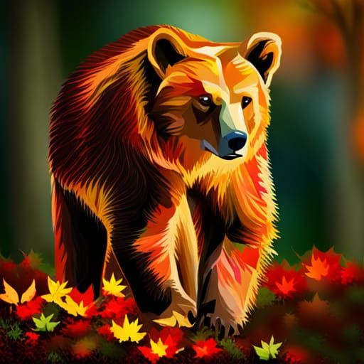 Bear in Colorful Autumn Forest
