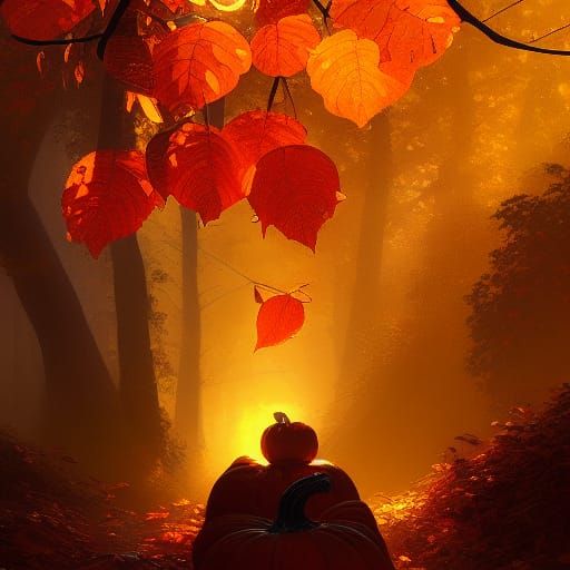 Golden Hour Pumpkins in Hyperdetailed Digital Art