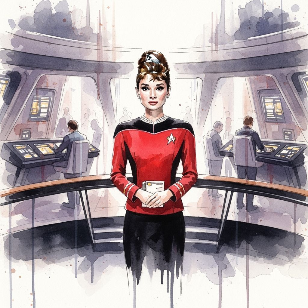 Audrey Hepburn as Starfleet Officer in Watercolor Style