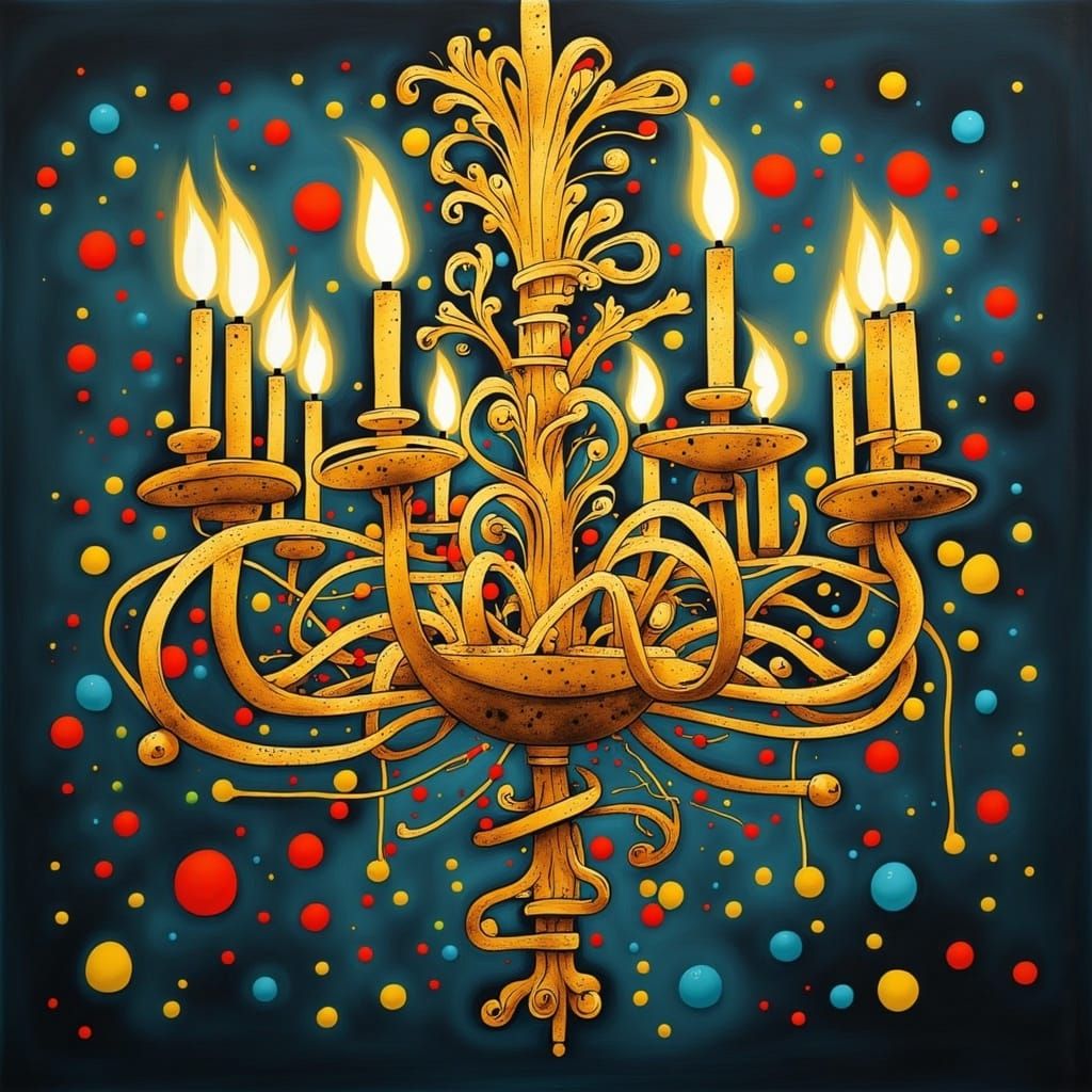 Ornate Gold Chandelier in Surrealist Style