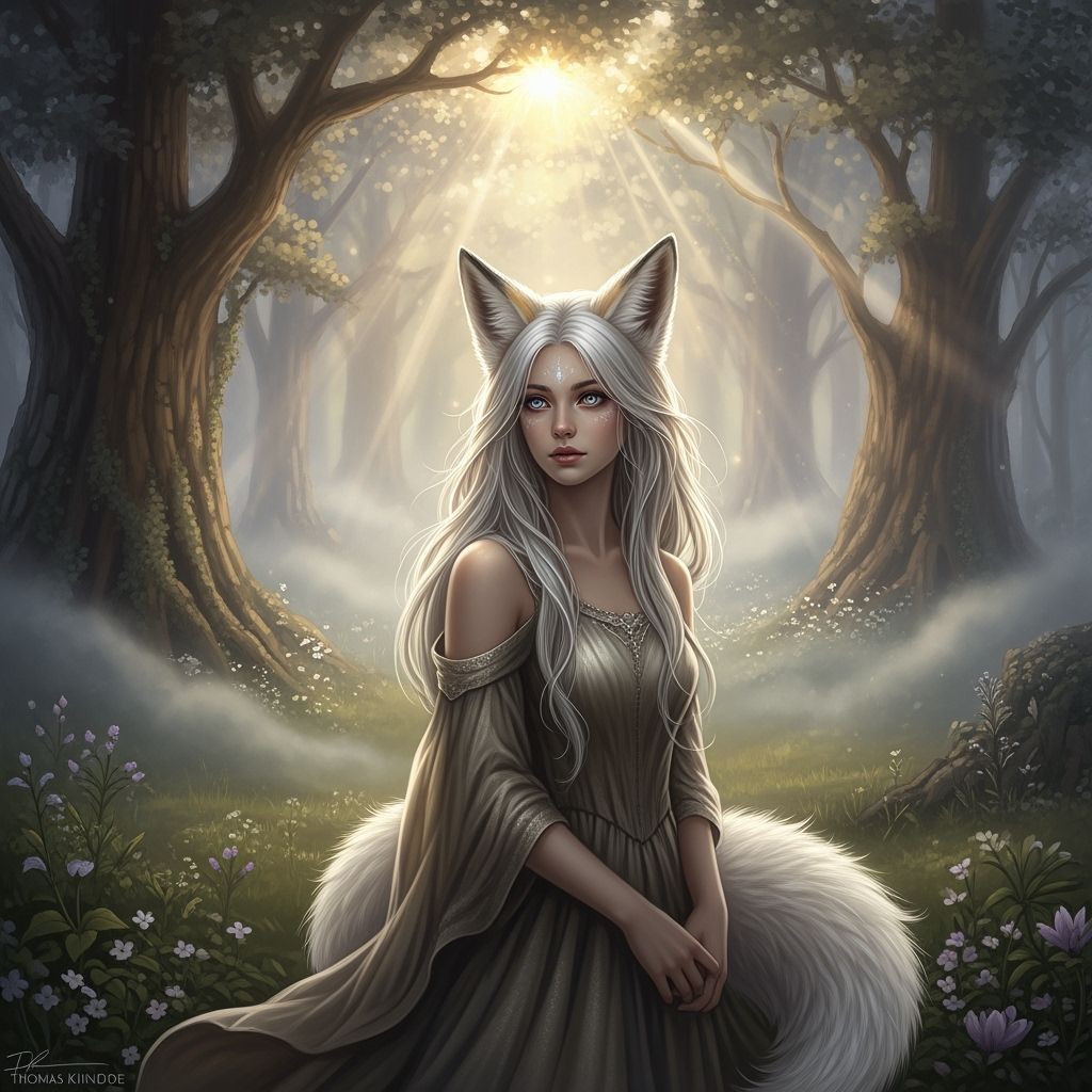 Fox-Human Hybrid Girl in Ethereal Fantasy Style
