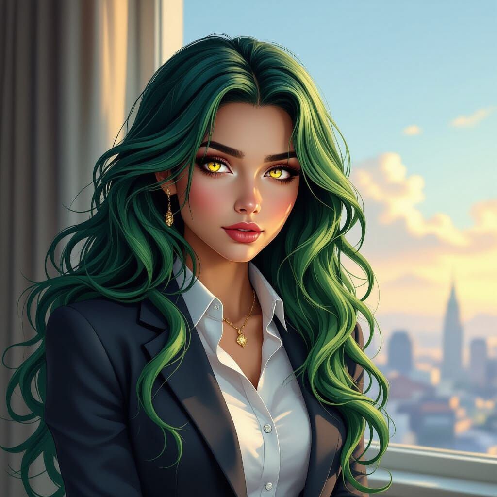 Fantasy Medusa in Office with Snake Hair, Dramatic Lighting