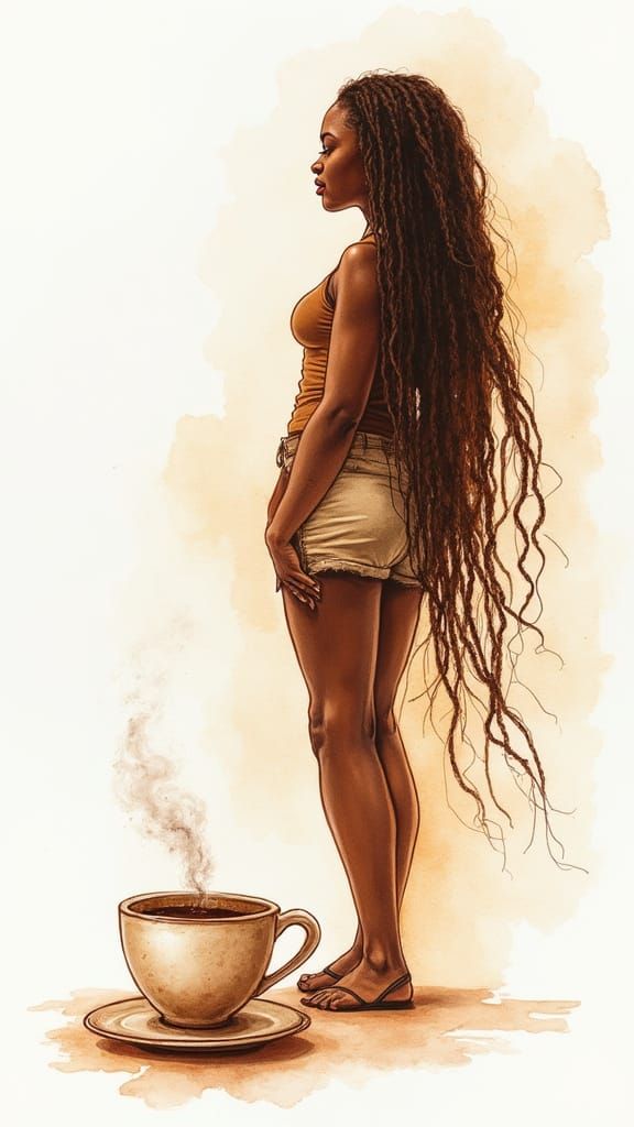 Coffee Aroma Silhouette in Sketch Watercolor Style