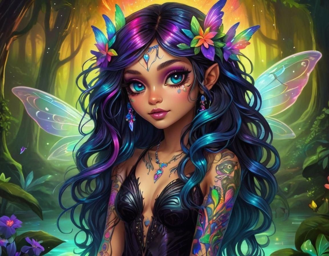 Raver Goth Fairy with Bioluminescent Eyes
