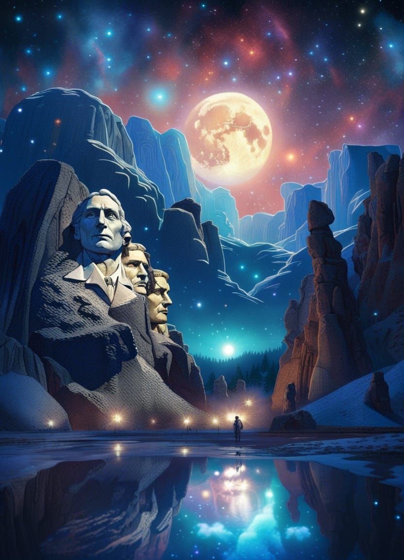 Mount Rushmore Under Starry Sky in Digital Art