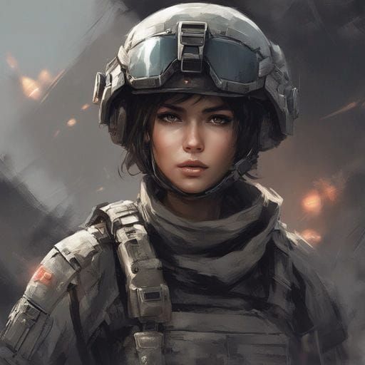 Beautiful Female Soldier with Helmet, Royo Style