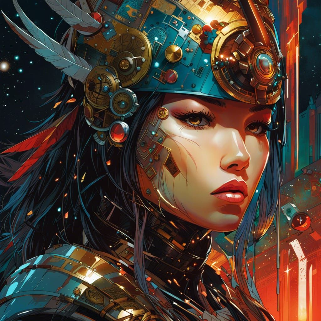 Female Warrior Constellation in Anime Space Style