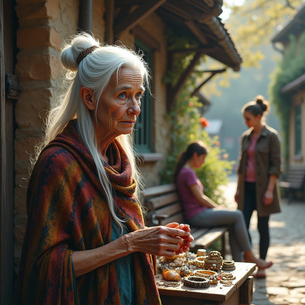 Peddler by Tudor School Gate with Trinkets