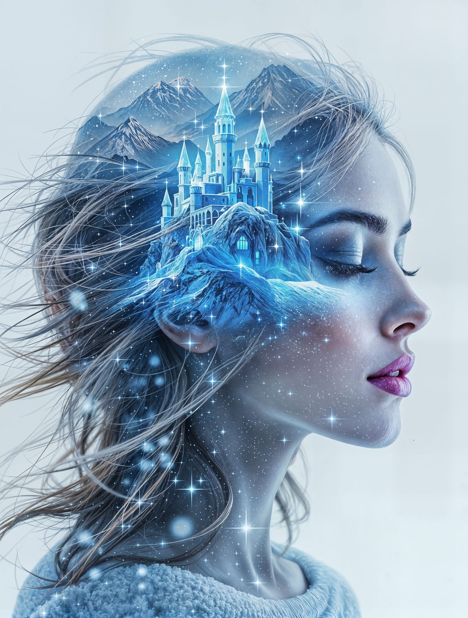 Ethereal Winter Queen in Luminous Ice Castle Silhouette