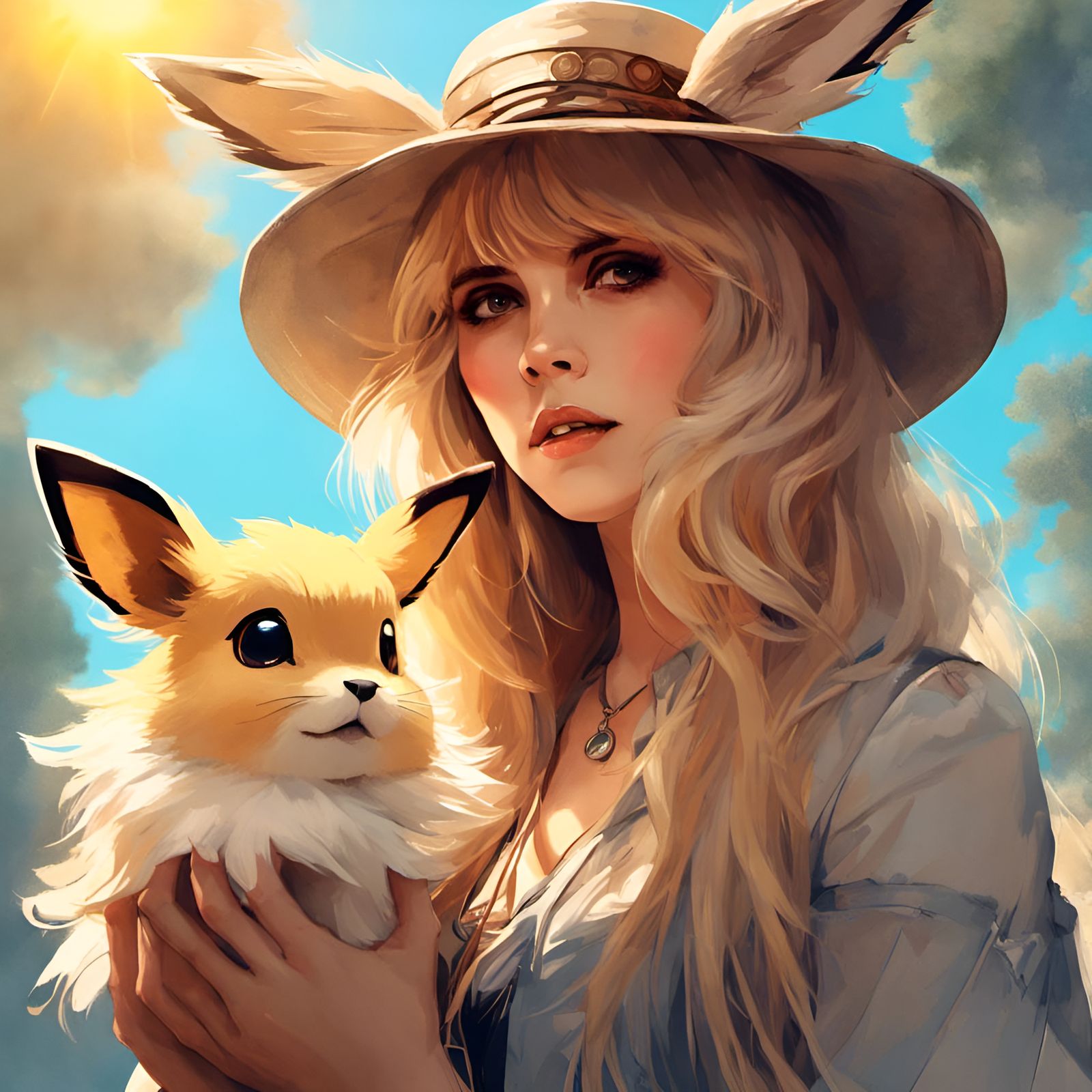 Portrait of Stevie Nicks with Pokémon in Digital Art