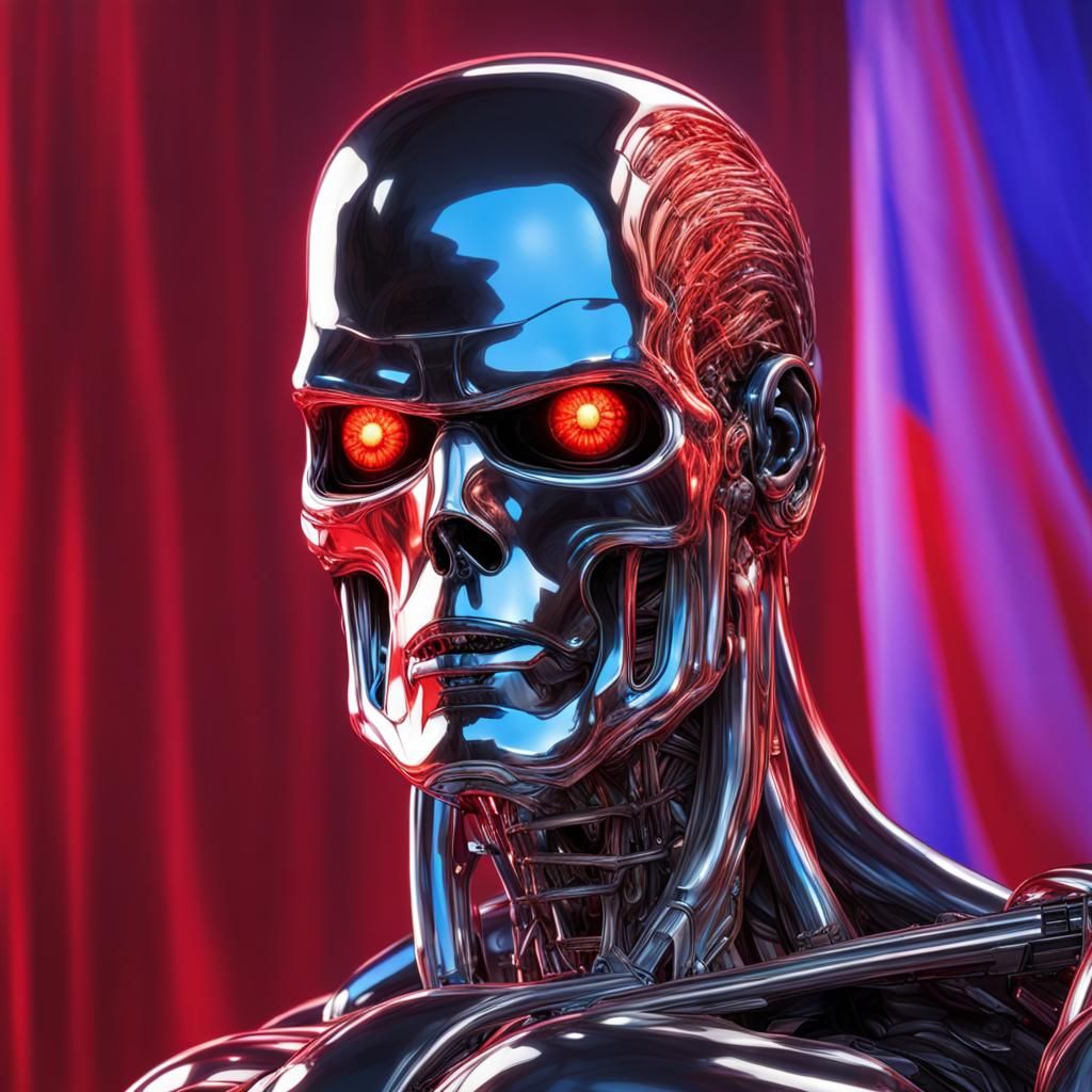 Trump as Terminator with Cybernetic Flag