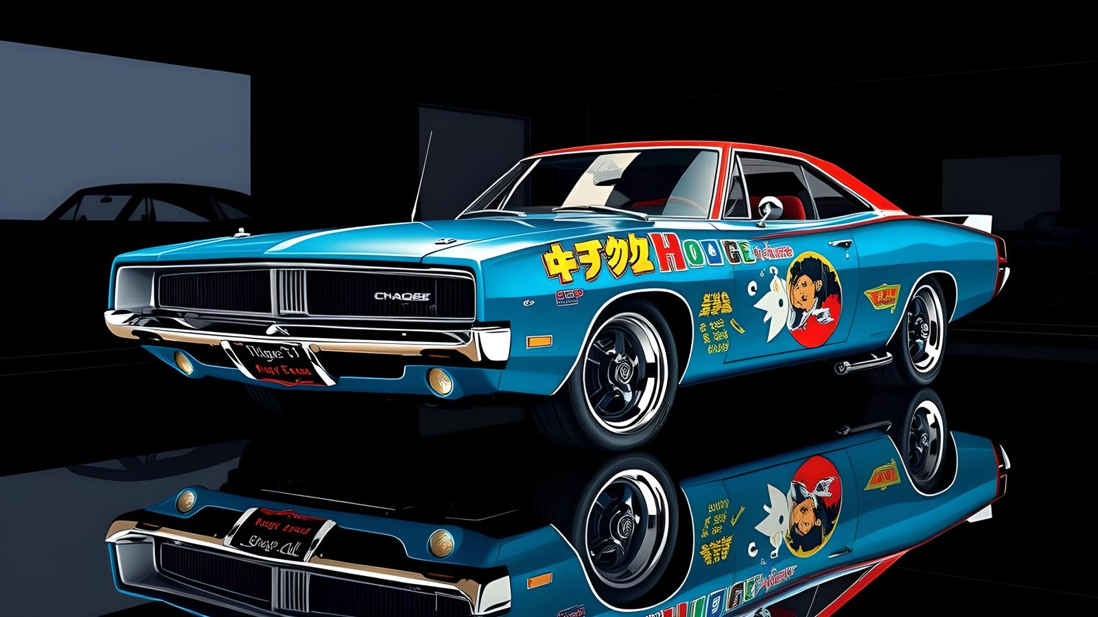 Cartoon Dodge Charger in Japanese Robot Style