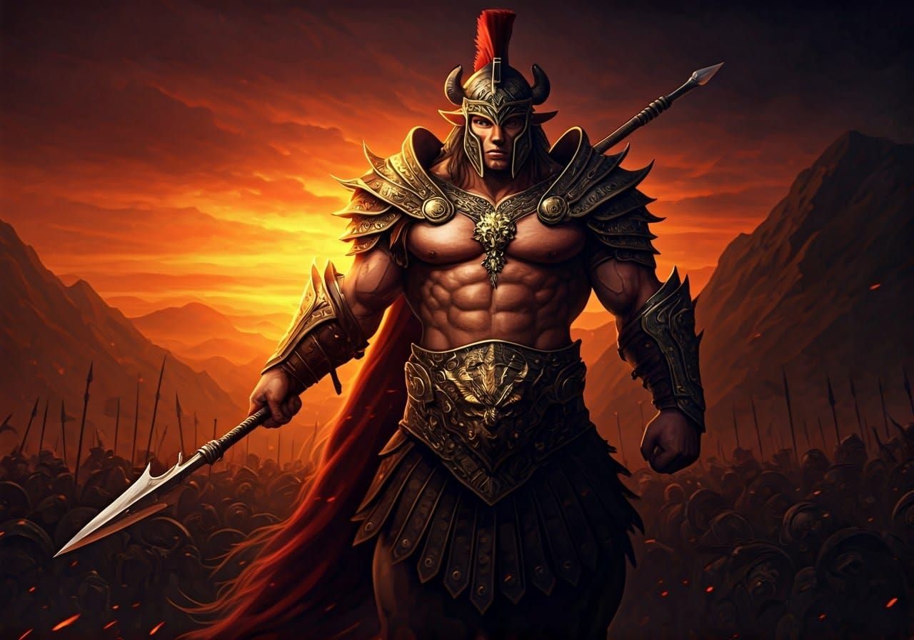 Armored Centaur Warrior on Battlefield in Digital Painting