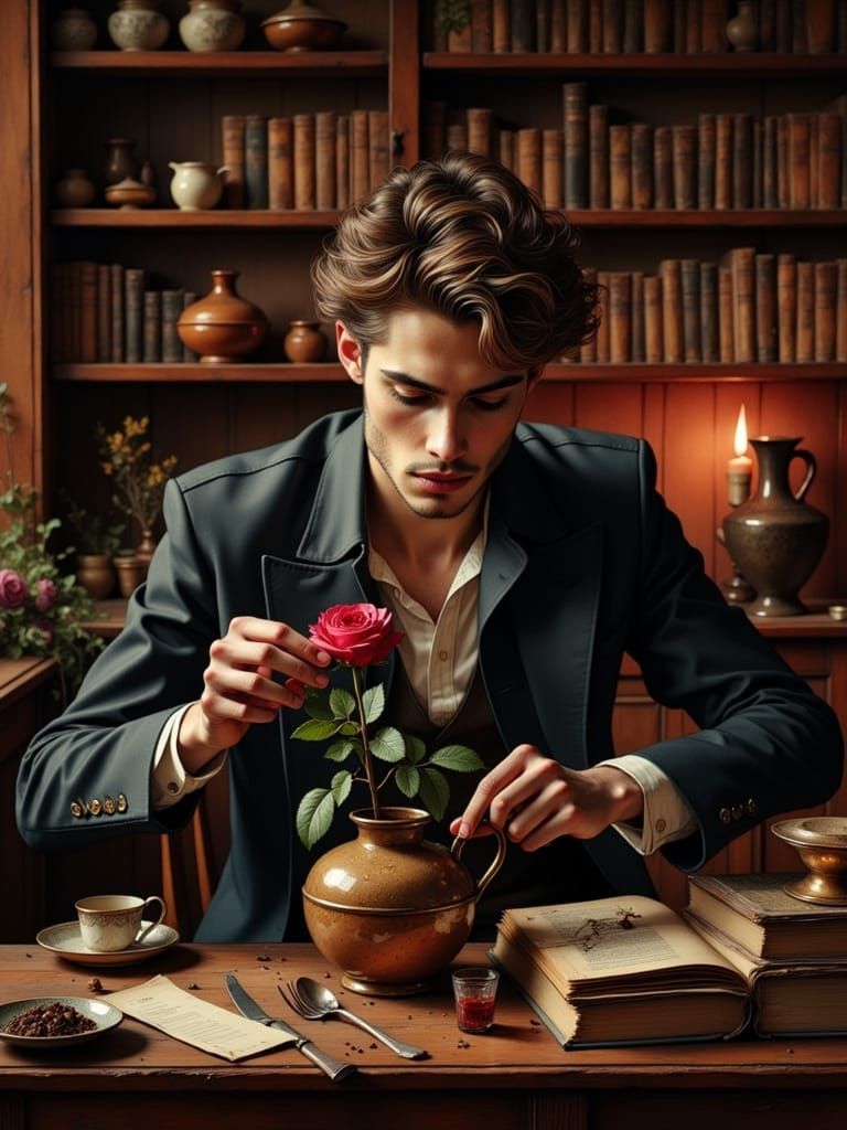 A Young Man with a Rose and a Tender Smile