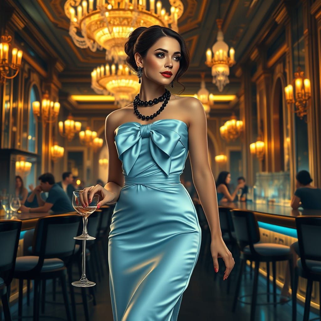 Sophisticated Woman in Luxe Art Deco Fashion, Opulent Hotel....