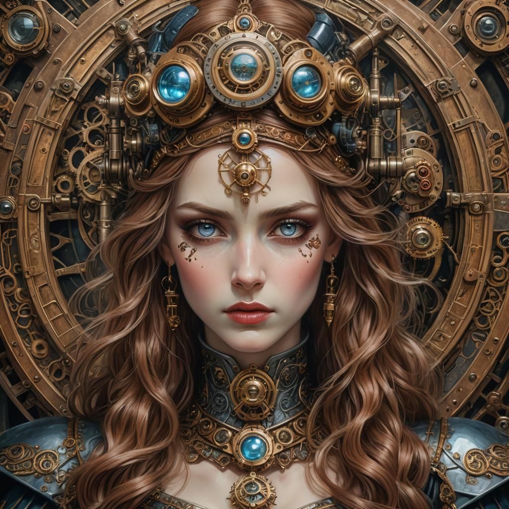 Steampunk Queen with Mesmerizing Eyes as Pre-Raphaelite Art