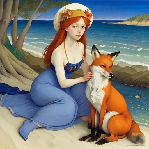 Foxes by the Sea: A Classical Fairytale Illustration