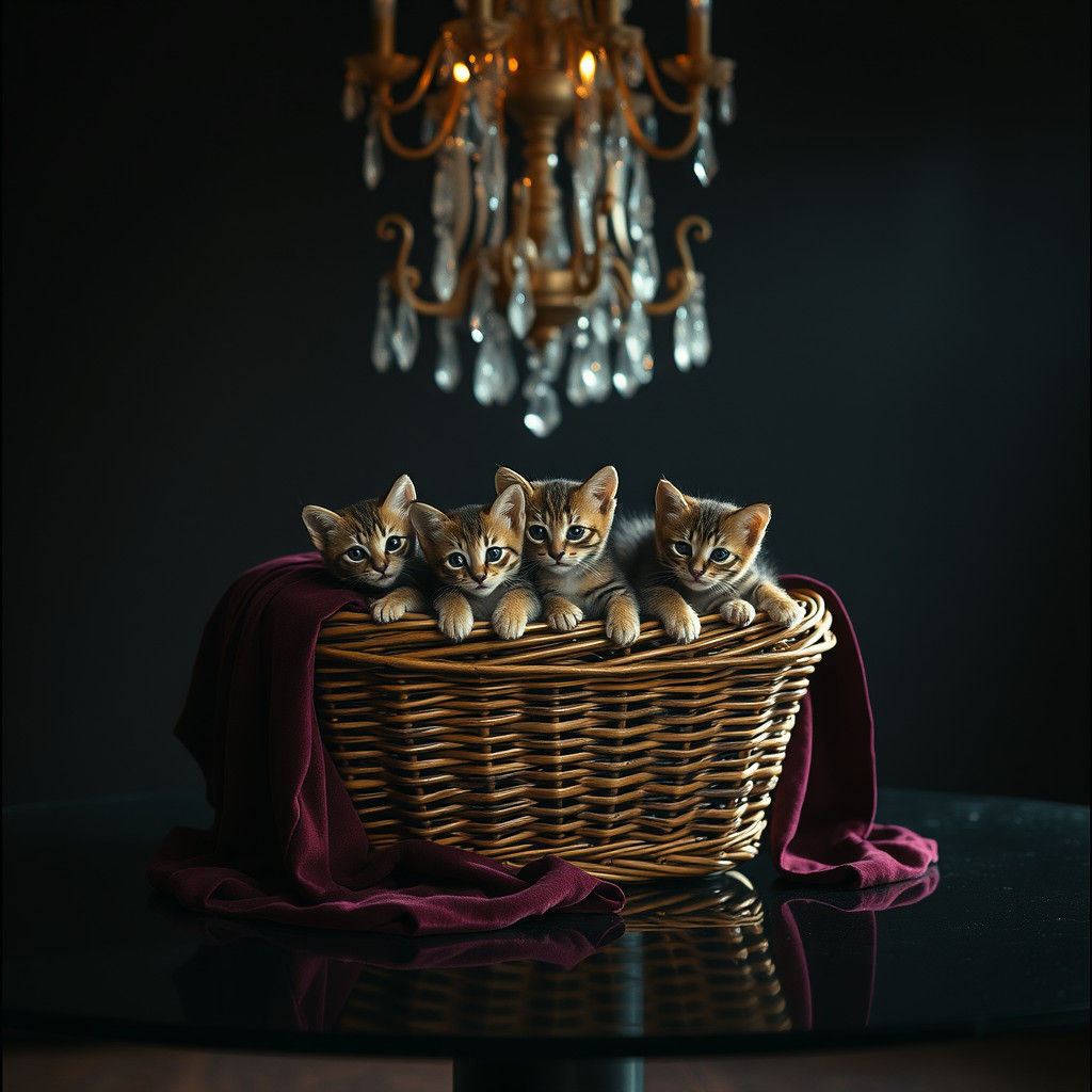 Tabby Kittens Overflowing in Diamond Basket