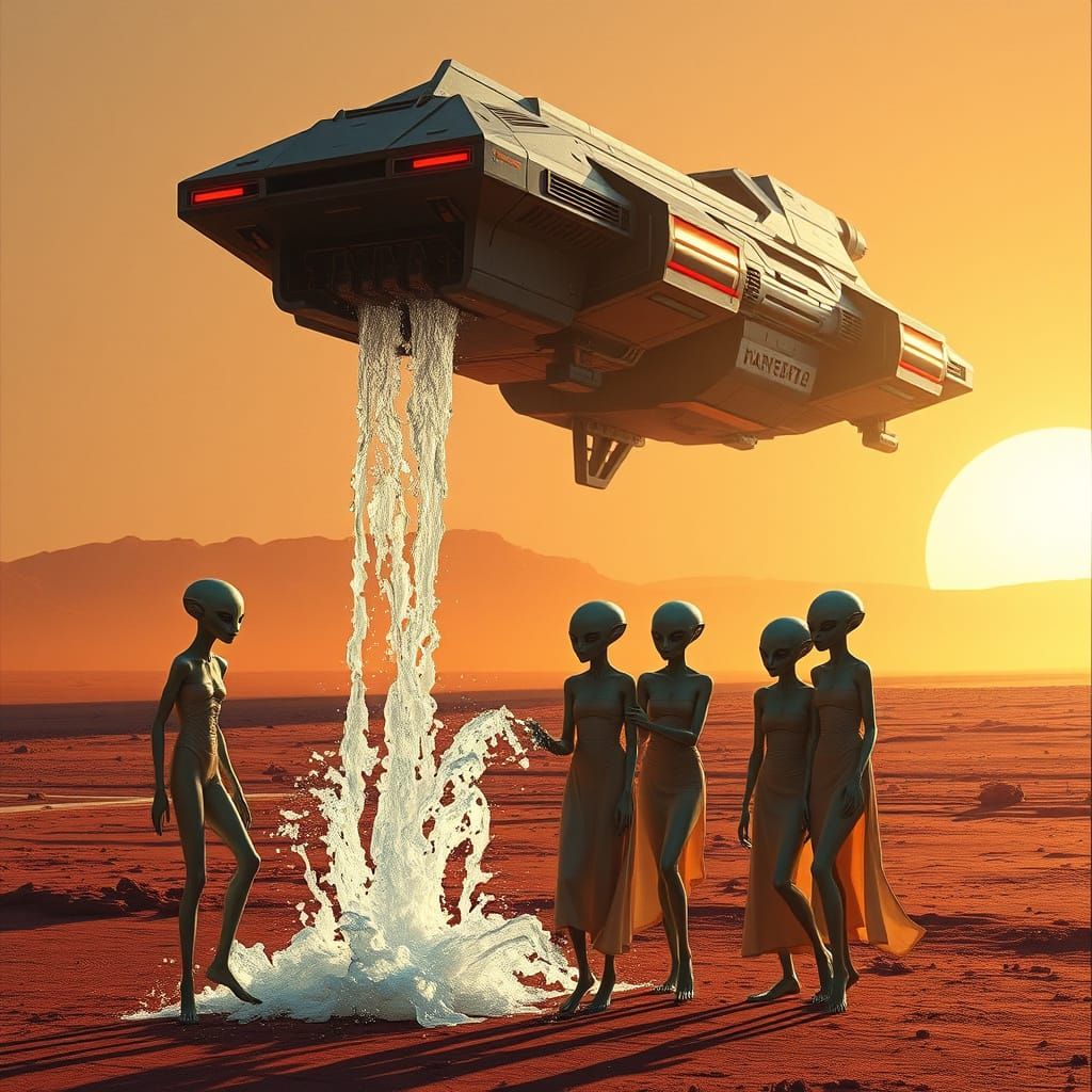 Cyberpunk Spaceship Lands on Mars, Encounters Whimsical Alie...