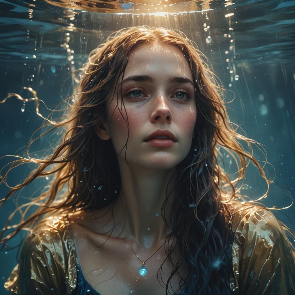Underwater Woman Portrait in Whimsical Concept Art