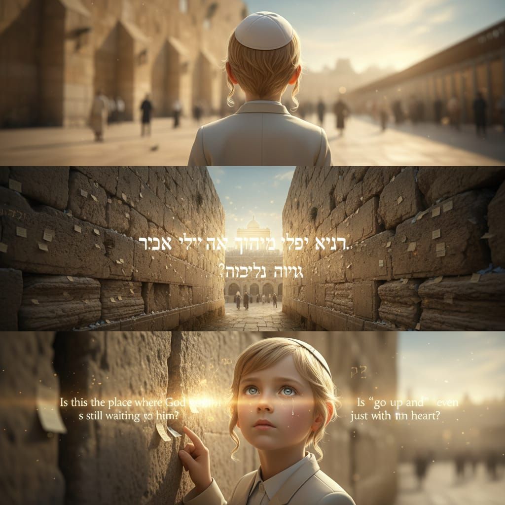 Hasidic Boy at Western Wall at Sunrise