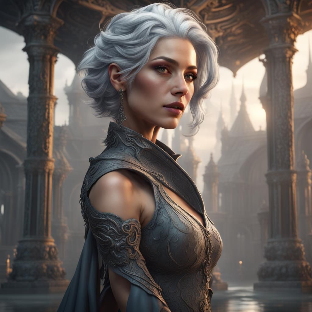 Grey Haired Woman: Detailed Fantasy Art