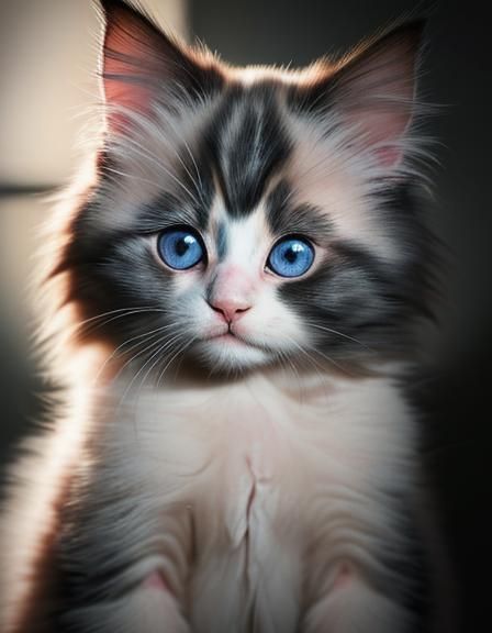 Cute Ragdoll Kitten Portrait in Photographic Style
