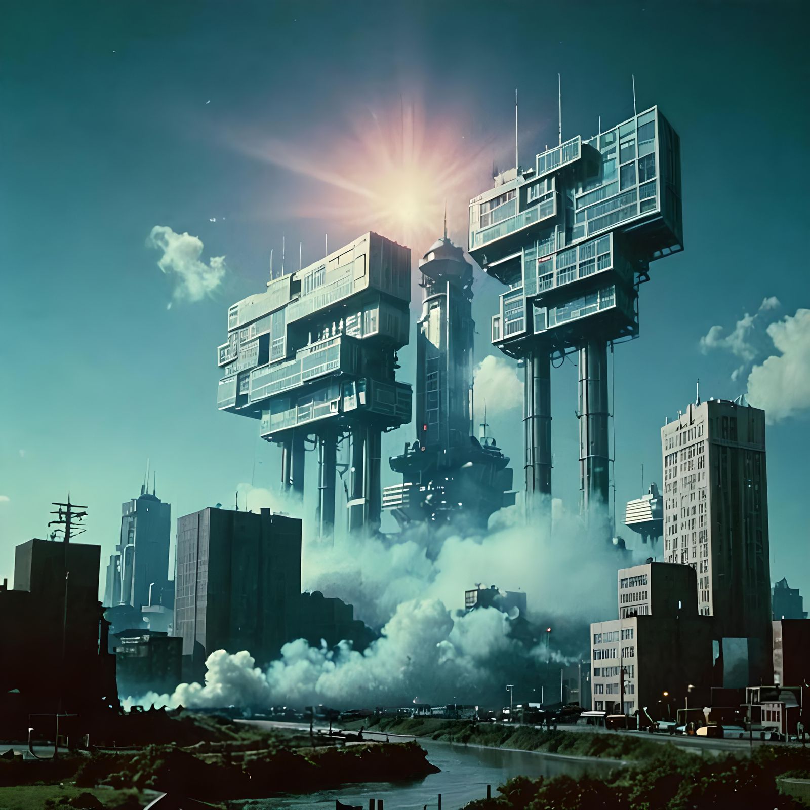 Retro Sci-Fi Metropolis in Grainy Lomography Style