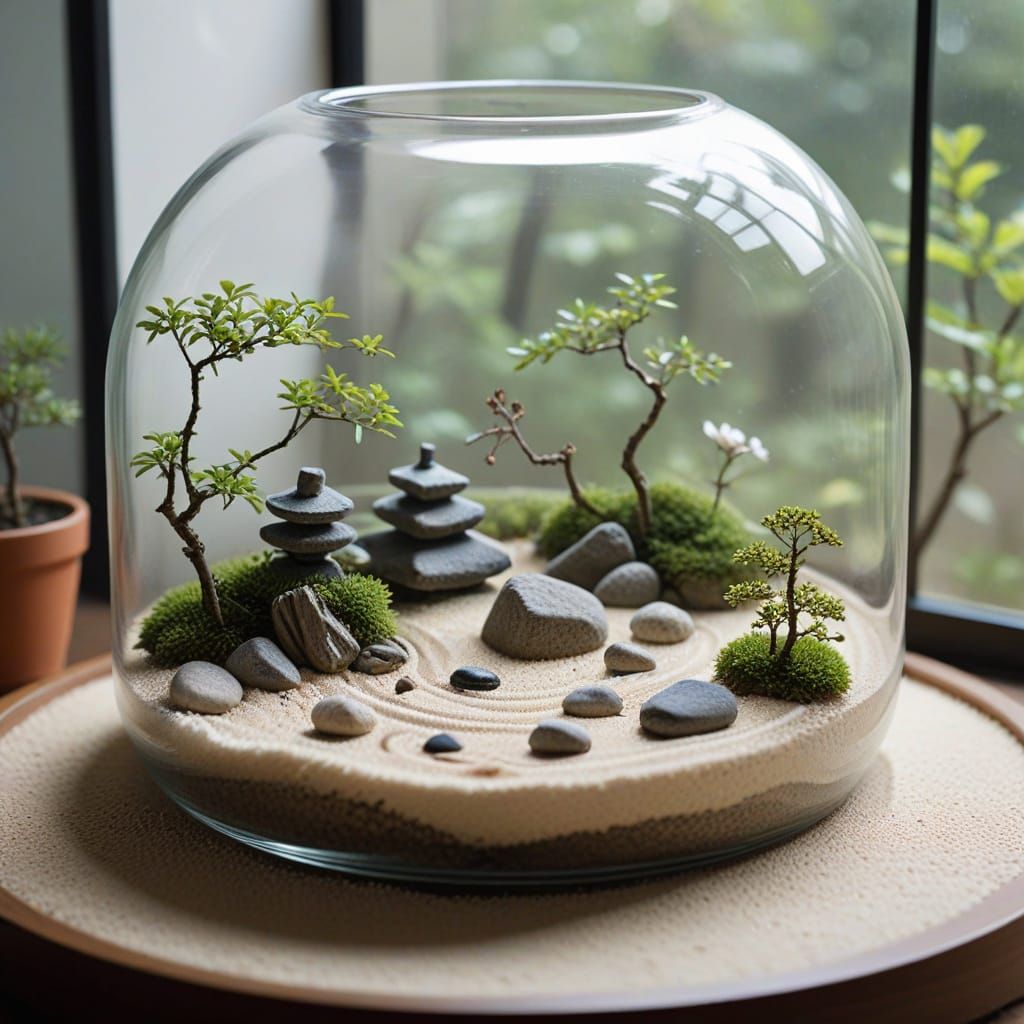 Miniature Zen Garden in Watercolor Style