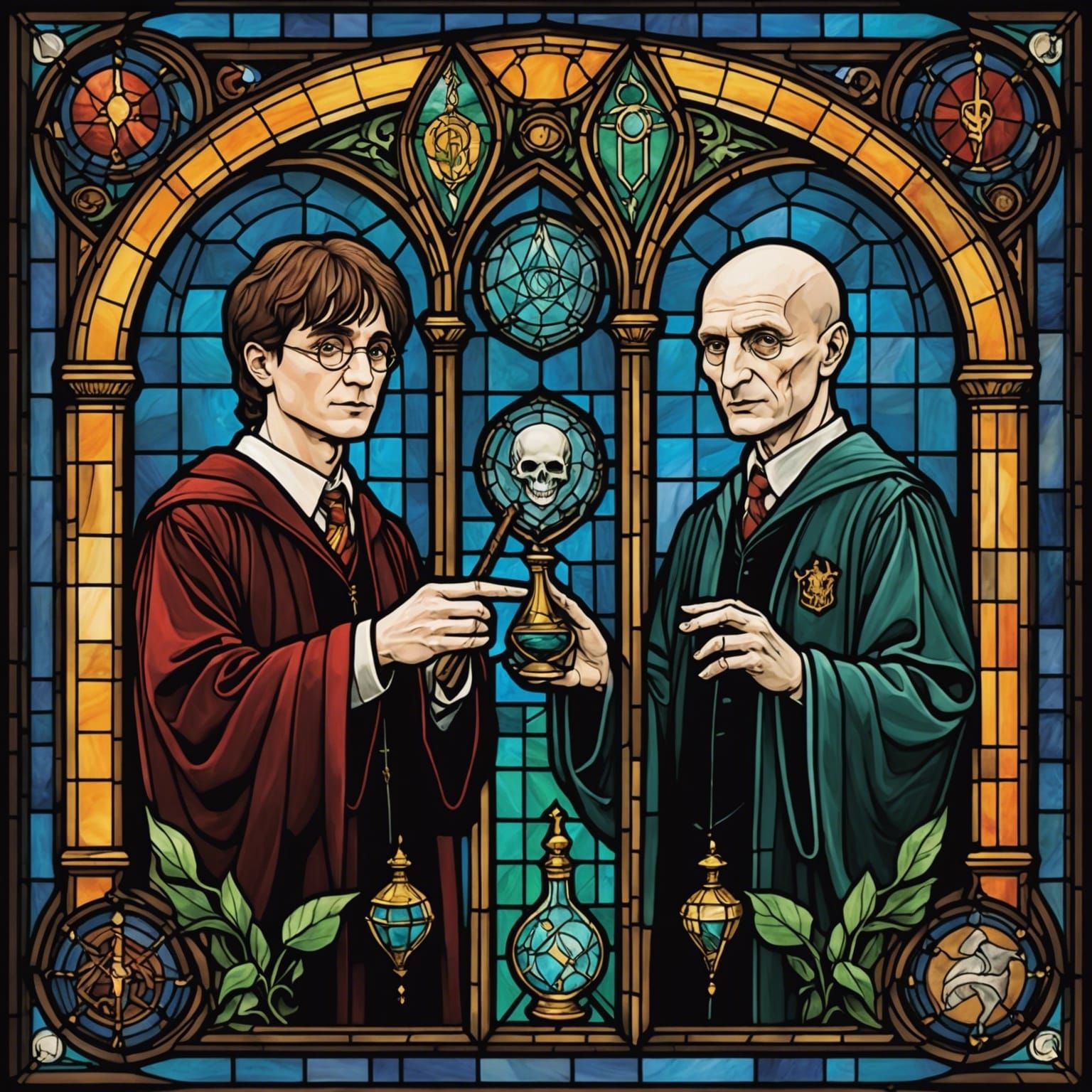 Harry Potter and Voldemort Stained Glass Panels