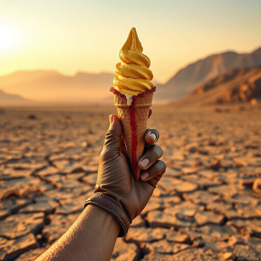 Melting Ice Cream in Desert Wasteland, Digital Art