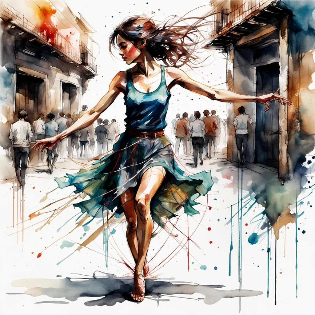 une superbe femme brune dansant dans une bodega espagnole