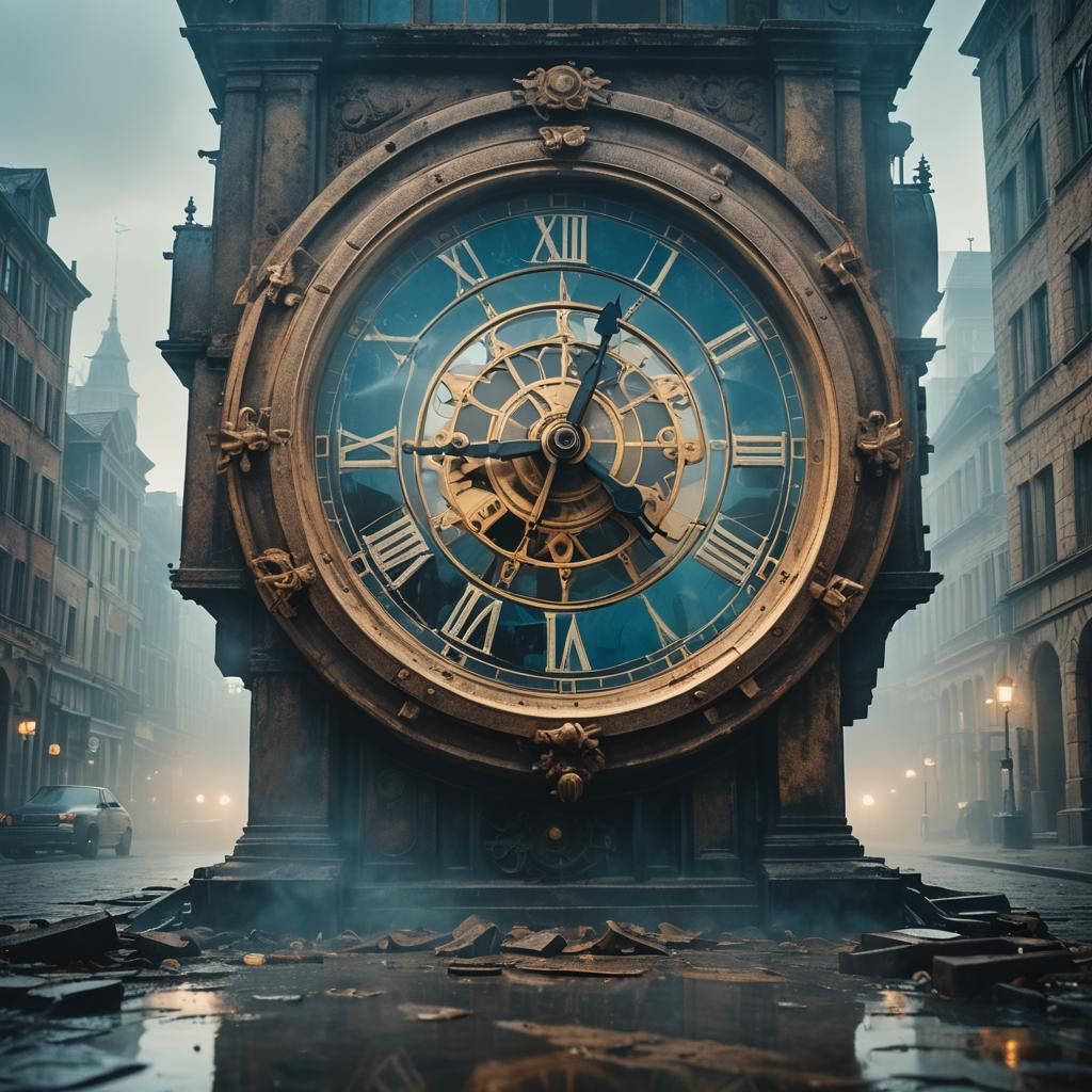 Ancient Clocktower in Misty Square: Cinematic Film Still