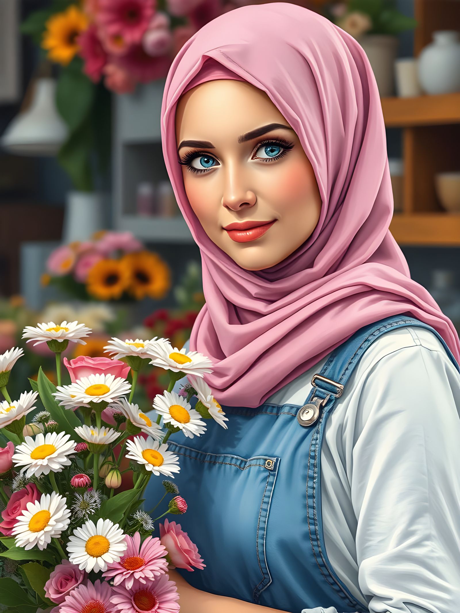 Swedish Hijabi Florist Working in Flower Shop