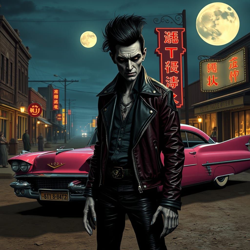 Goth Ghoul Elvis in Dusty Western Town