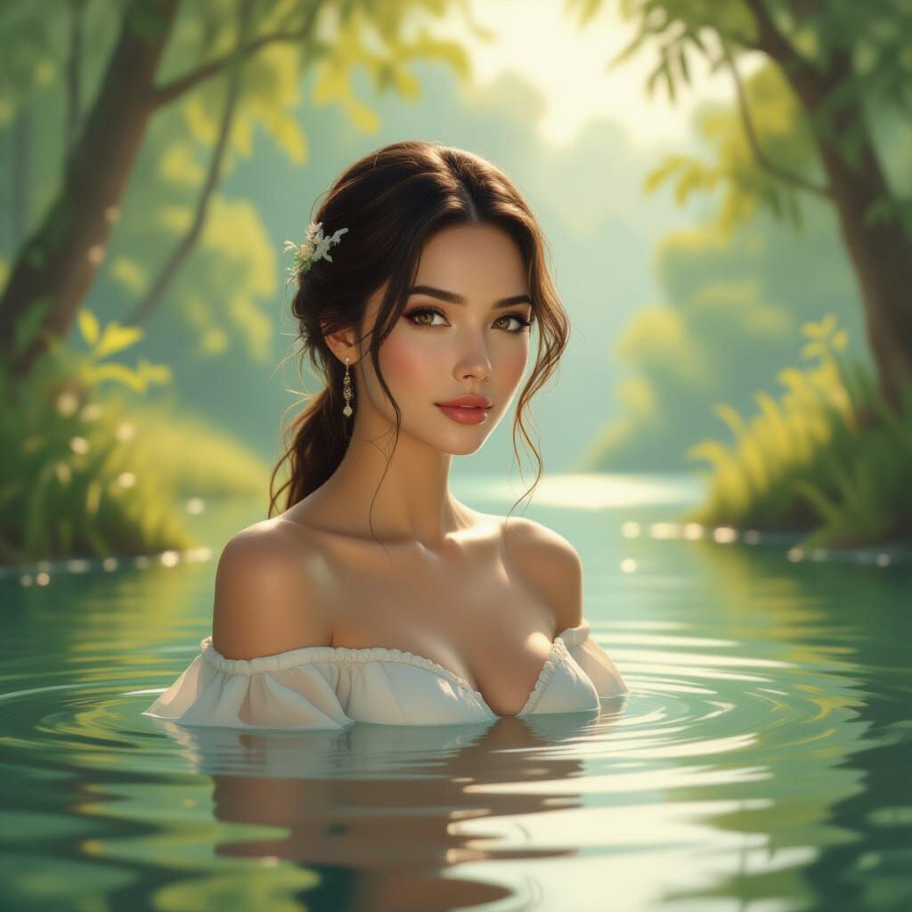 Serene Woman in Dreamy Surreal Landscape