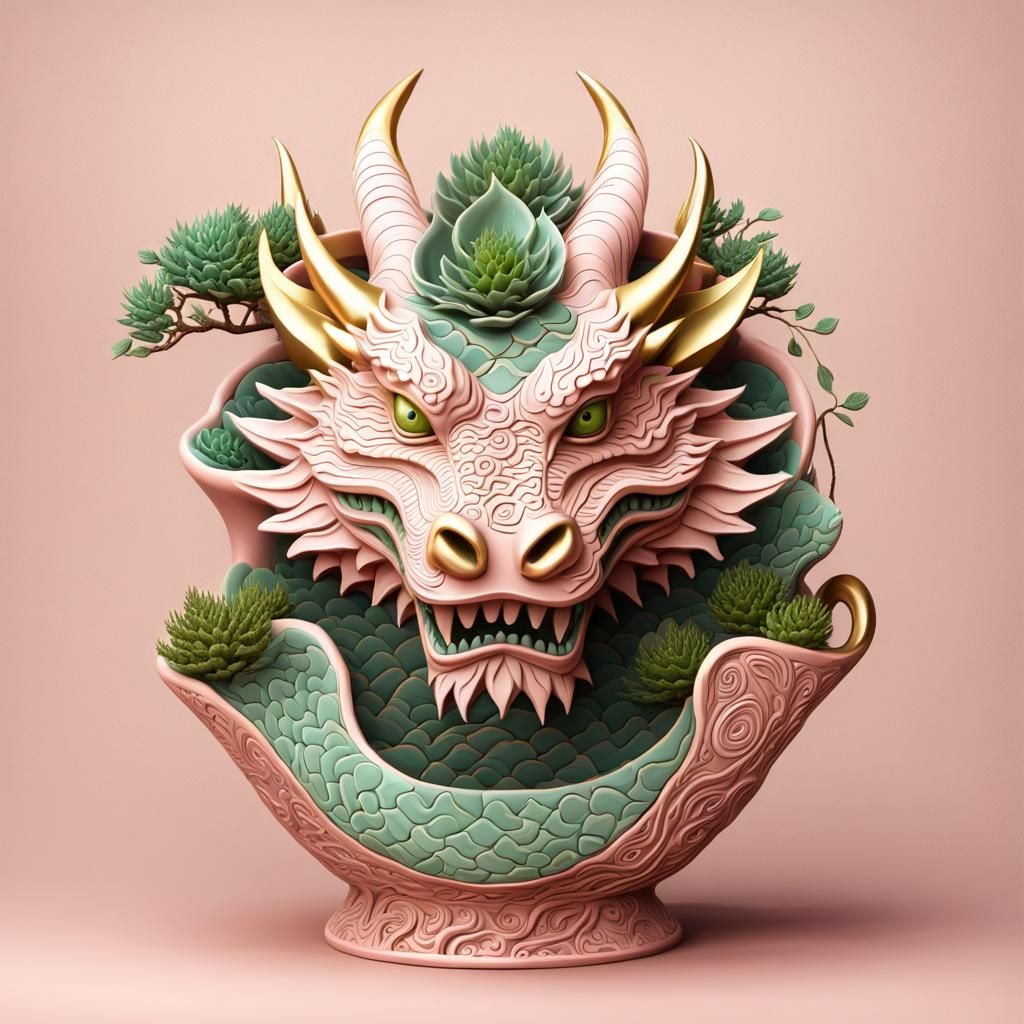 Clay pottery dragon head pot