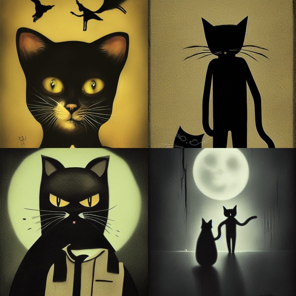 Sinister Cat in Dark Moonscape Artwork