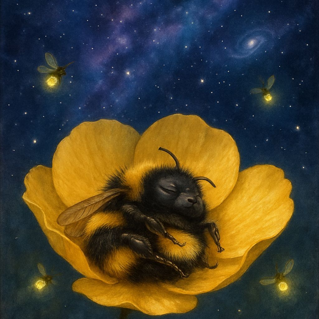 Sleepy Bee in Buttercup, Magical Realism Illustration