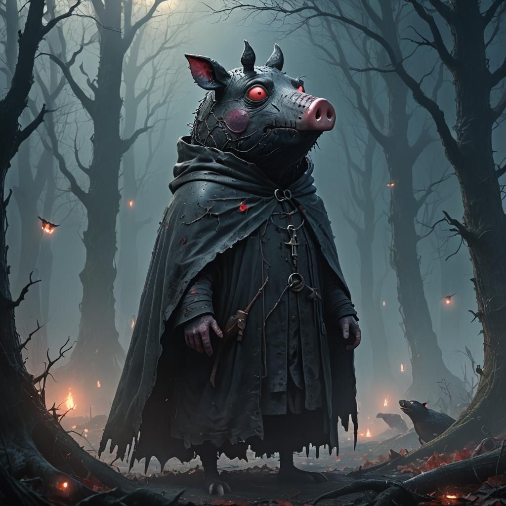 Terrifying Peppa Pig in Dark Fantasy Art