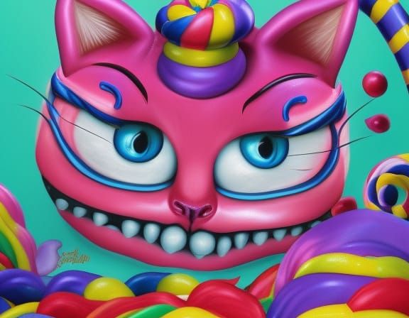 Cheshire cat Candy art style! Whimsical playful colorful! candy!!! 🍬🍭 Candyland art!! “Hyperrealistic hyperdetailed hi...