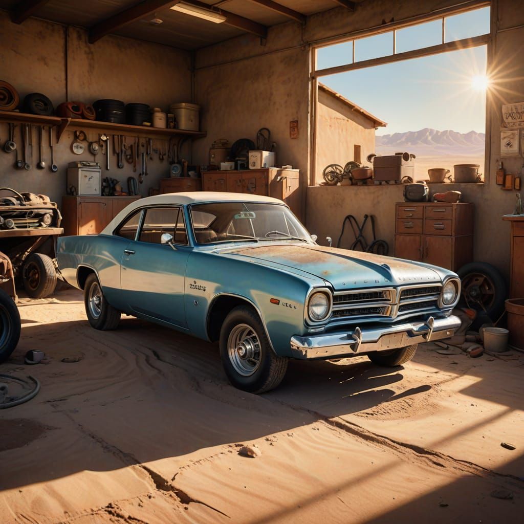 Vintage Dodge F1 Car in Desert Garage