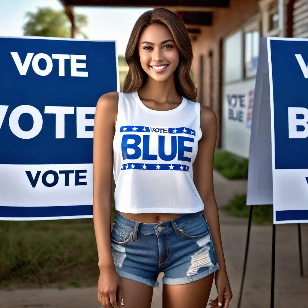 Beautiful Woman Promotes Voting in a Photorealistic Image